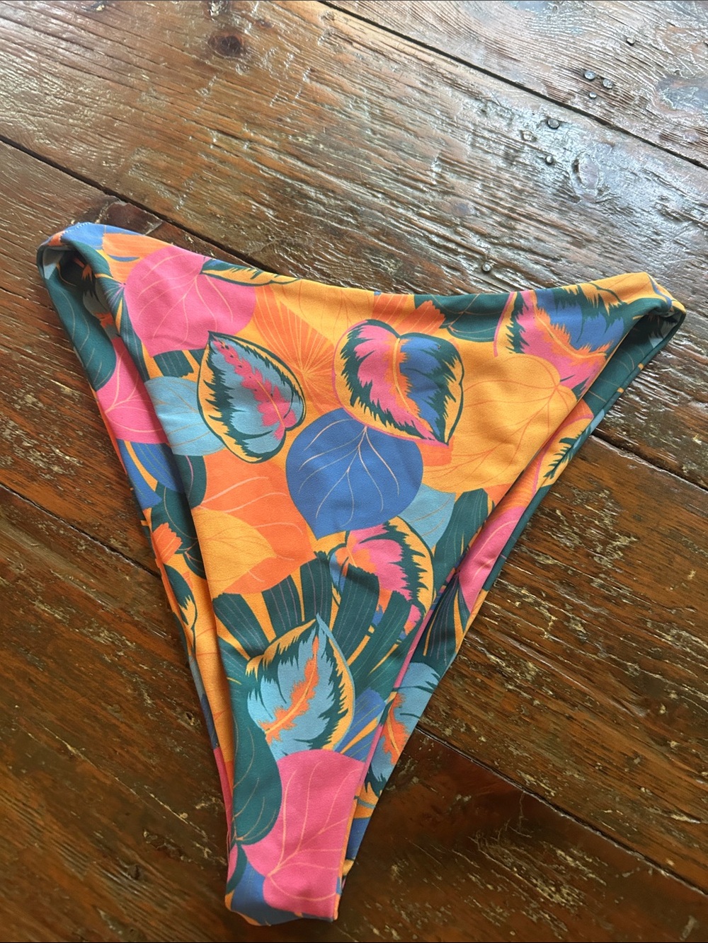 Skatie Tropical Leaf Bikini Bottoms - Orange Pink Blue Green